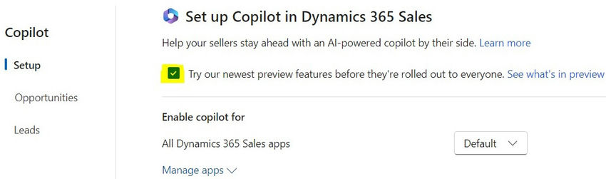 Set up Copilot in dynamics 365 sales-